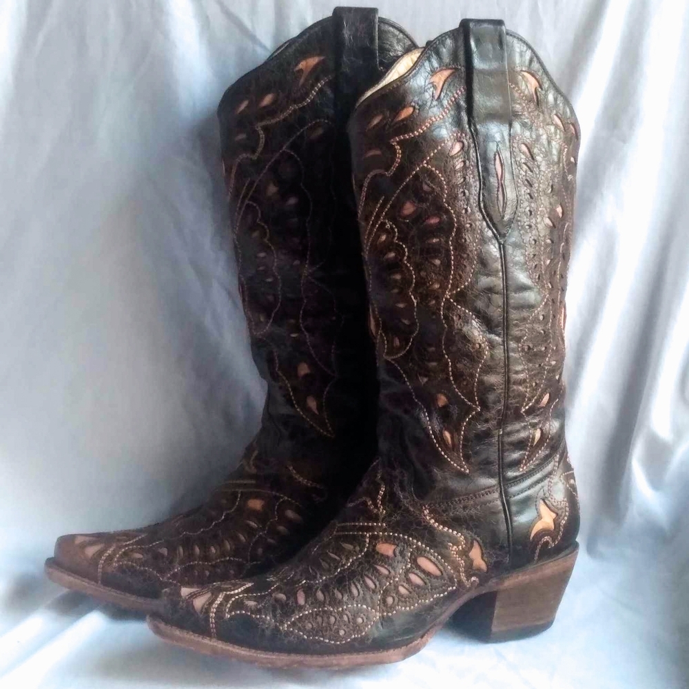 Corral Vintage Brown Leather Cowboy Boots Womens Size 8 Cowgirl Western